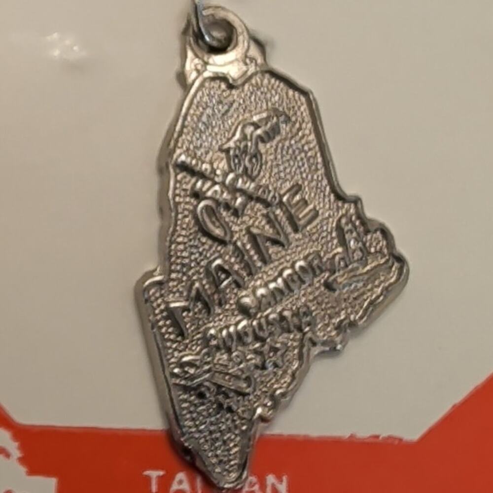 Maine State Map USA 925 Solid Sterling Silver Charm Vintage ME